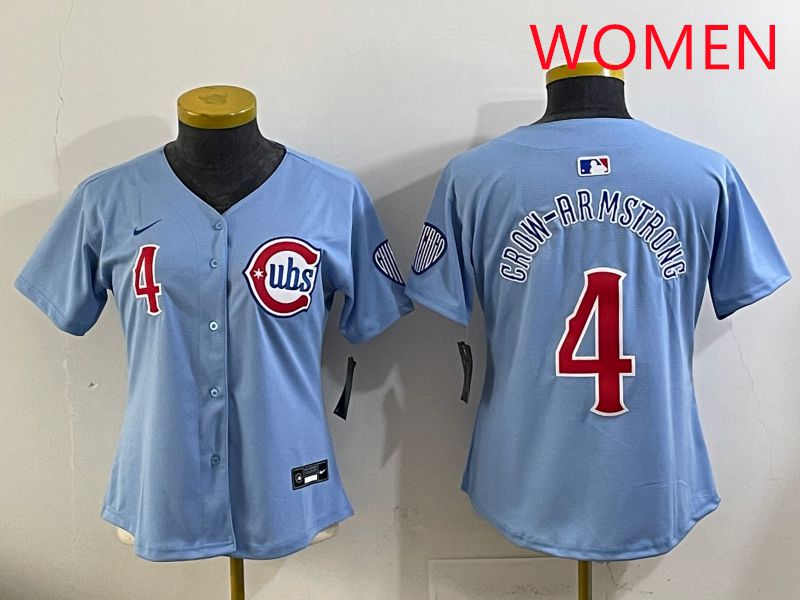 Women 2025 Chicago Cubs #4 Crow-Armstrong Light Blue Throwback Game Nike MLB Jersey style 2